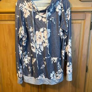 Floral Print Women's Hoodie - Blue and Pink